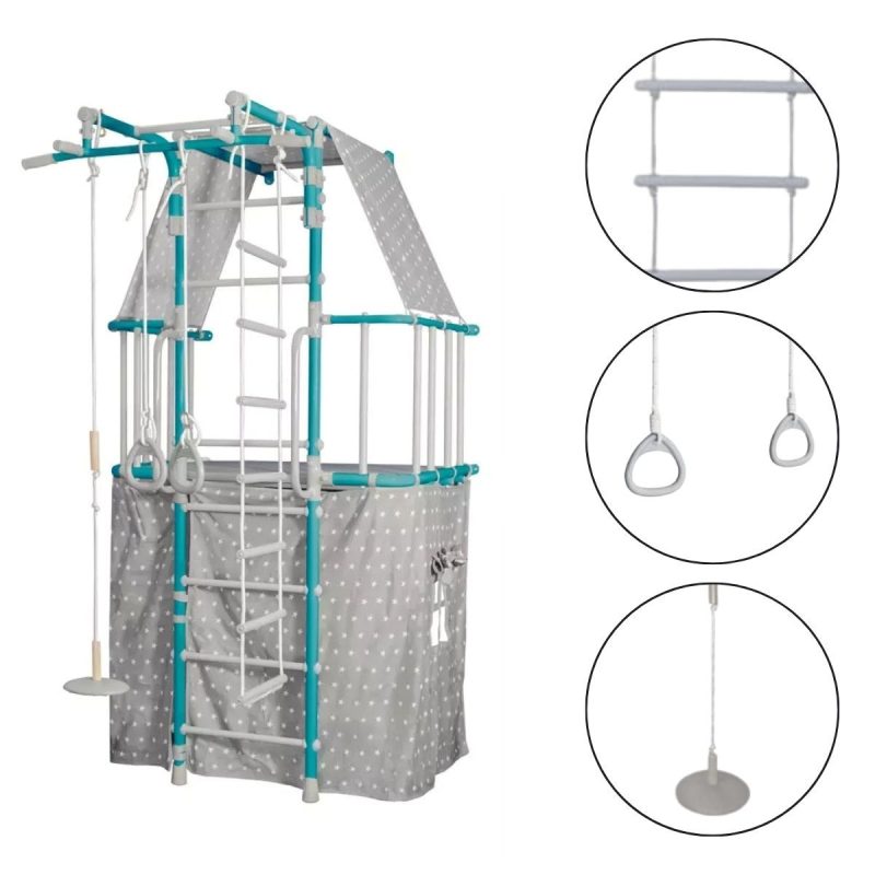 Espaldera de gimnasio con casita de juegos Indigo Pastel